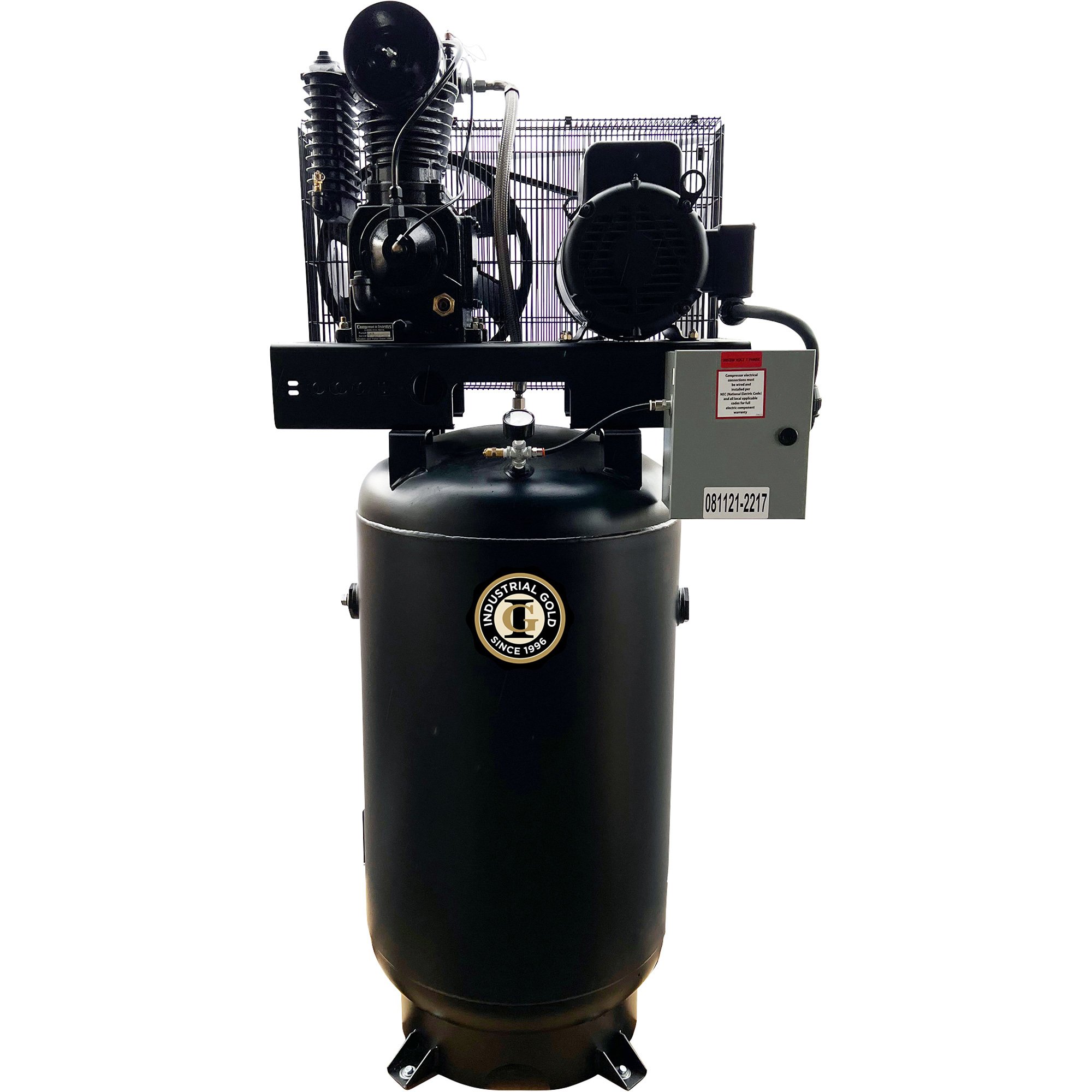 Industrial Gold Platinum Series Single Phase Electric Air Compressor, Two Stage, 7.5 HP, 32 Amp, 80-Gallon Vertical Tank, Model# CI7521E80V